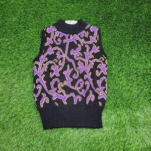 Vintage 90s Baroque Sweater Womens S/M 17x23 Black Purple